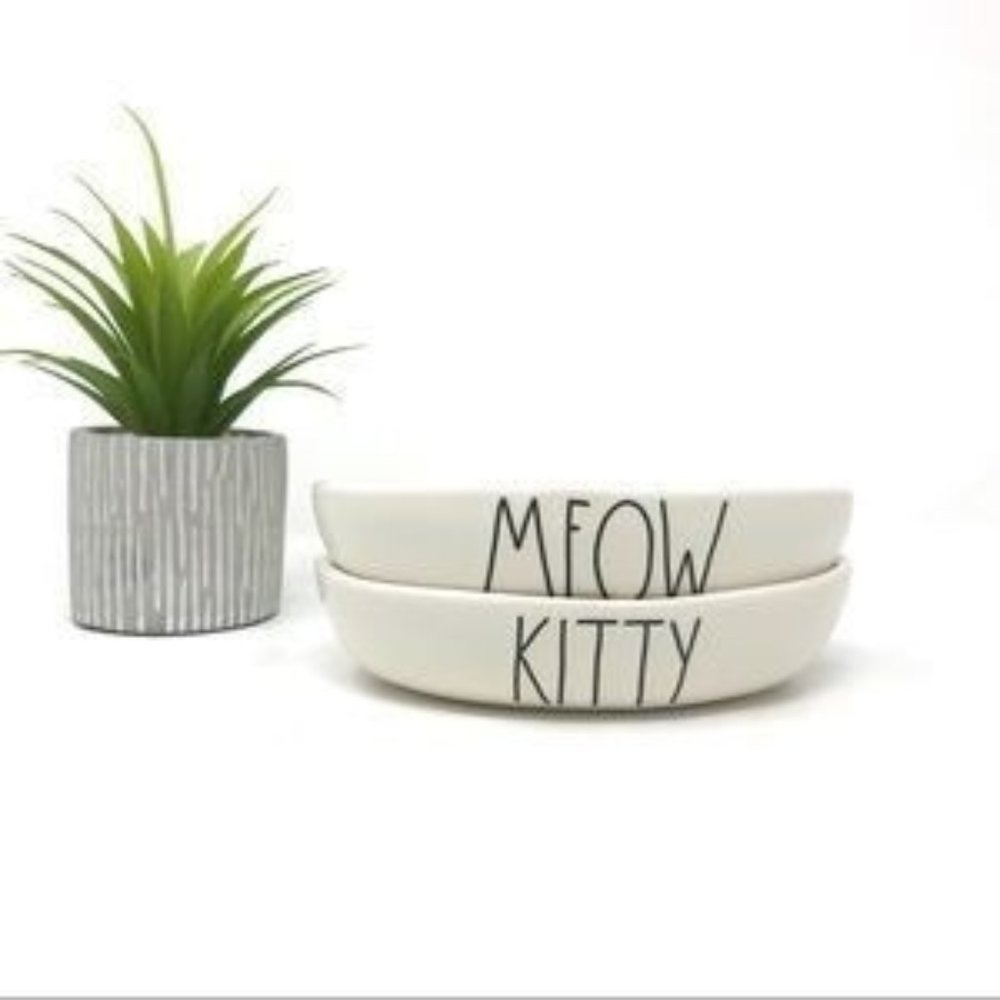 NEW Rae Dunn Cat Dish Bundle - 2 Cat Dishes Meow & Kitty - Rae Dunn Pet Bowls